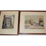 J** Heseldin - watercolours St. Ives harbour scene, signed, 8" x 10½" and a St.