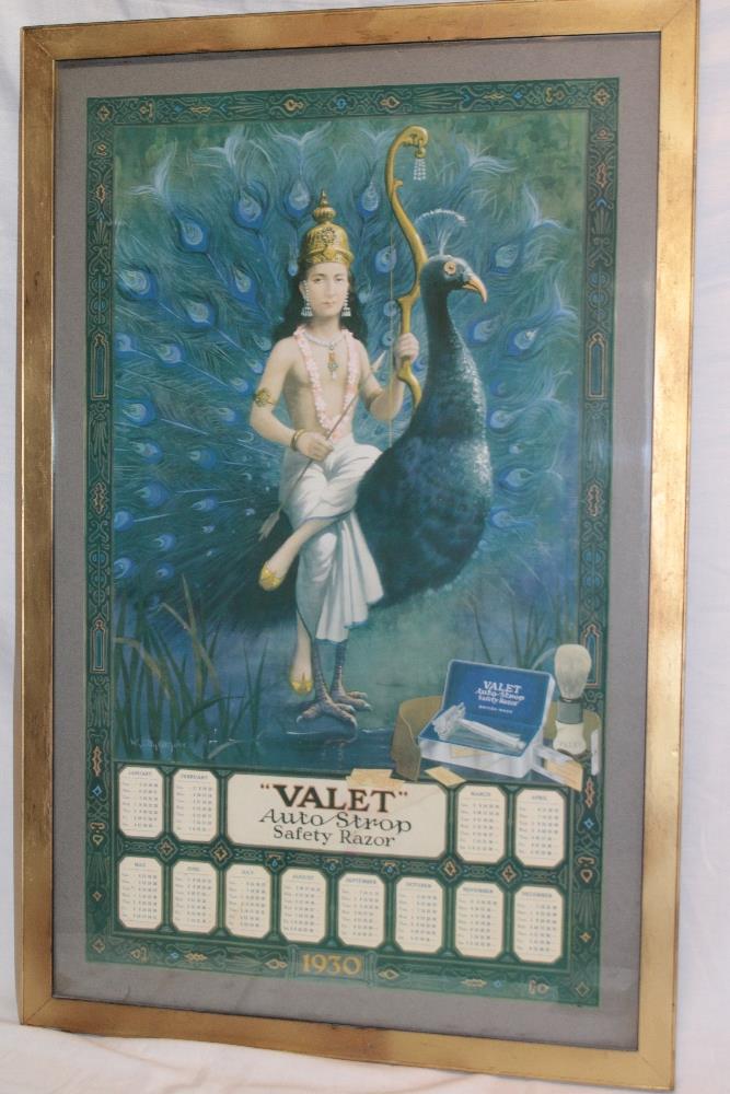 A 1930 advertising calendar for "Valet Autostrop Safety Razor", 26" x 16½",