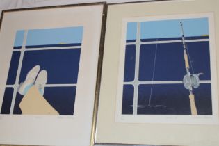 A pair of coloured limited-edition fishing prints "Cruising/Cruising Too",