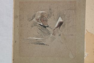 Artist Unknown - pastel Bust portrait of a gentleman reading, indistinctly signed,