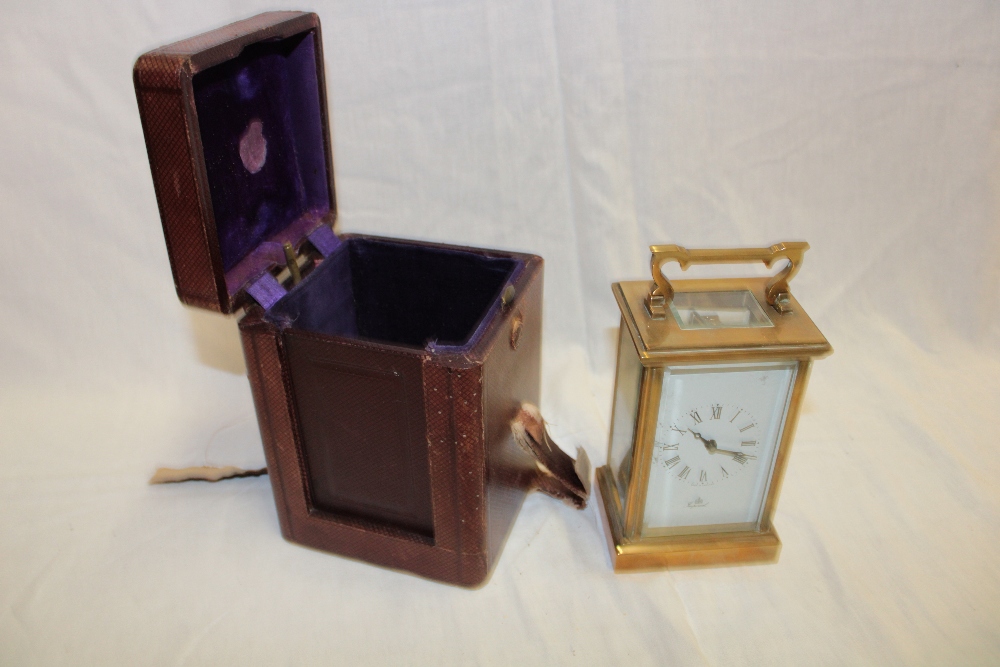 A good quality carriage clock by Imperial with Morocco leather travelling case with rectangular - Image 3 of 3