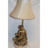 A good quality gilt spelter table lamp in the form of a seated cherub