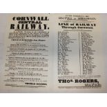 An original 1844 Cornwall railway poster "To the Worshipful The Mayor of Helston - Line of Railway