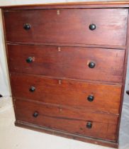 A 19th century stained pine chest of four long deep drawers on plinth base 52" high x 45" wide