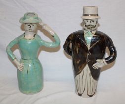 A pair of Cornish studio pottery Helston Flora figures of a lady and gentleman,