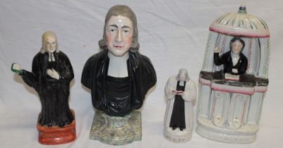 A 19th century Staffordshire pottery bust figure of John Wesley,