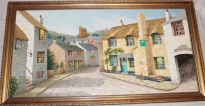 Colin Richardson - oil on board Cornish village scene, signed,