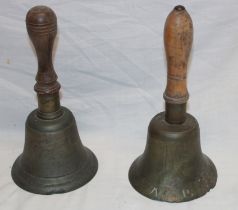 A Second War brass ARP bell from the Helston area and one other brass hand bell (2)