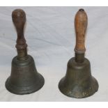 A Second War brass ARP bell from the Helston area and one other brass hand bell (2)