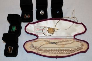 A selection of various costume jewellery including cased Lotus pearl necklace,