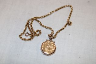 A 9ct gold octagonal pendant locket with 9ct gold chain (7g)