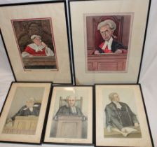 Three Vanity Fair coloured prints of judges and a pair of Sallon judges prints (5)