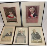 Three Vanity Fair coloured prints of judges and a pair of Sallon judges prints (5)