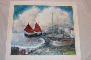 Philip North - oil on canvas "Old Boats Asleep", signed, labelled to verso,