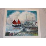 Philip North - oil on canvas "Old Boats Asleep", signed, labelled to verso,