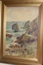 S** J** Beer - watercolour "Bedruthan Steps", signed and inscribed,