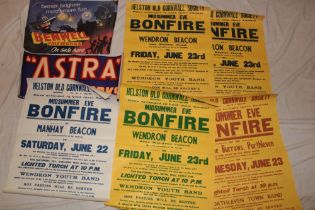 Five Helston Old Cornwall Society mid-summer eve Bonfire Night Posters and two others