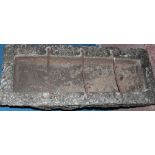 An 18th/19th century Cornish weathered granite rectangular pig feeding trough with original iron