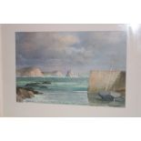 Ken Symonds - watercolour Cornish Coastal scene with fishing boat, signed,