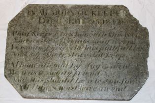 A George III slate memorial plaque "In Memory Of Keeper Died Jan.