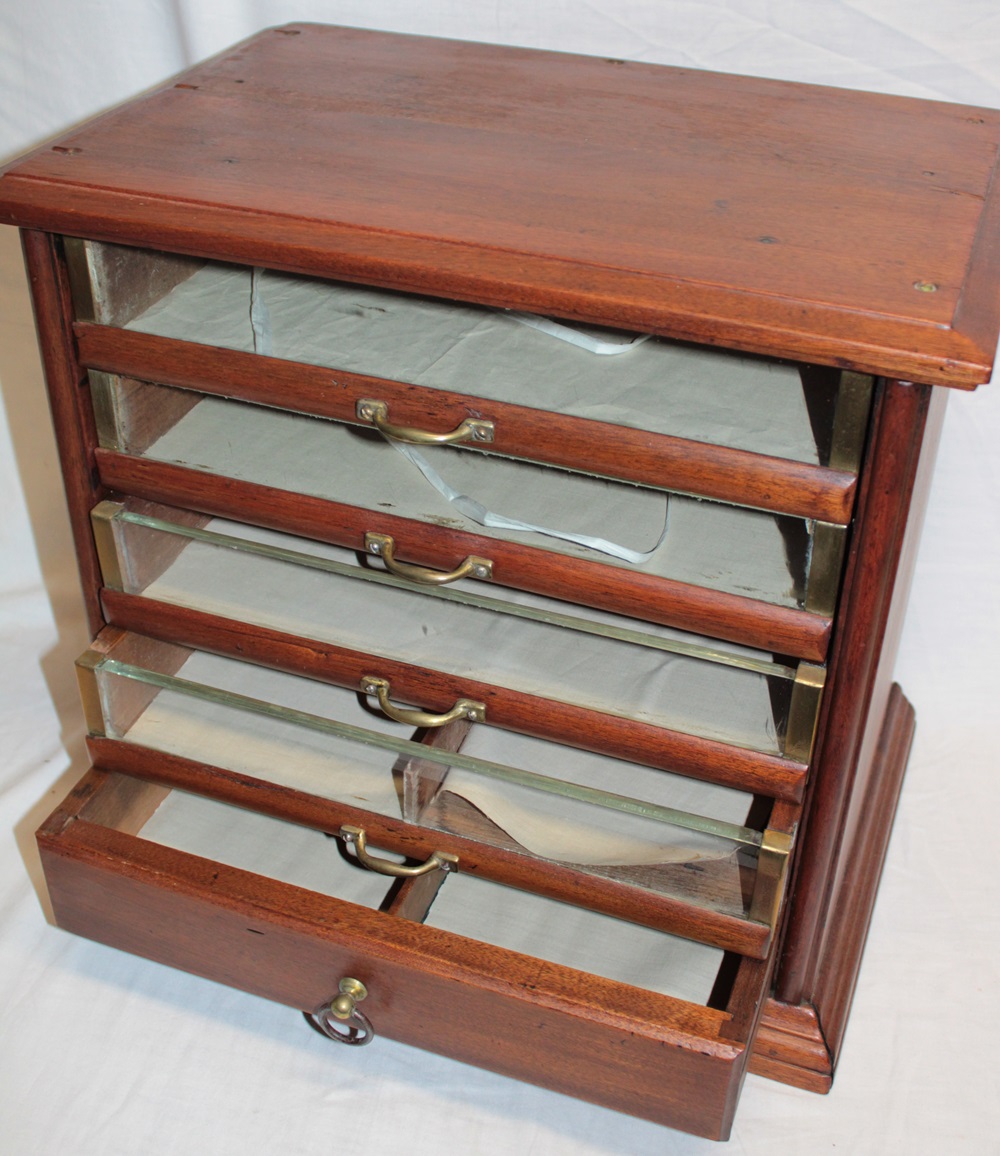 An unusual old brass mounted mahogany table top millinery chest, - Image 3 of 3