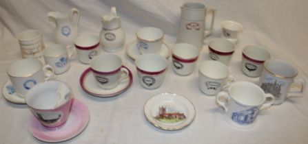 A selection of Cornish chapel and church related china including tapered jug from St Erth Wesleyan