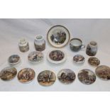 A selection of 19th century Prattware circular pot lids and related items including "Peace/TheWolf