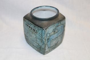 A Troika pottery square marmalade pot/vase with geometric decoration marked "Troika Cornwall