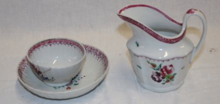 An 18th century china tea bowl and saucer with painted floral decoration (af) and one other early