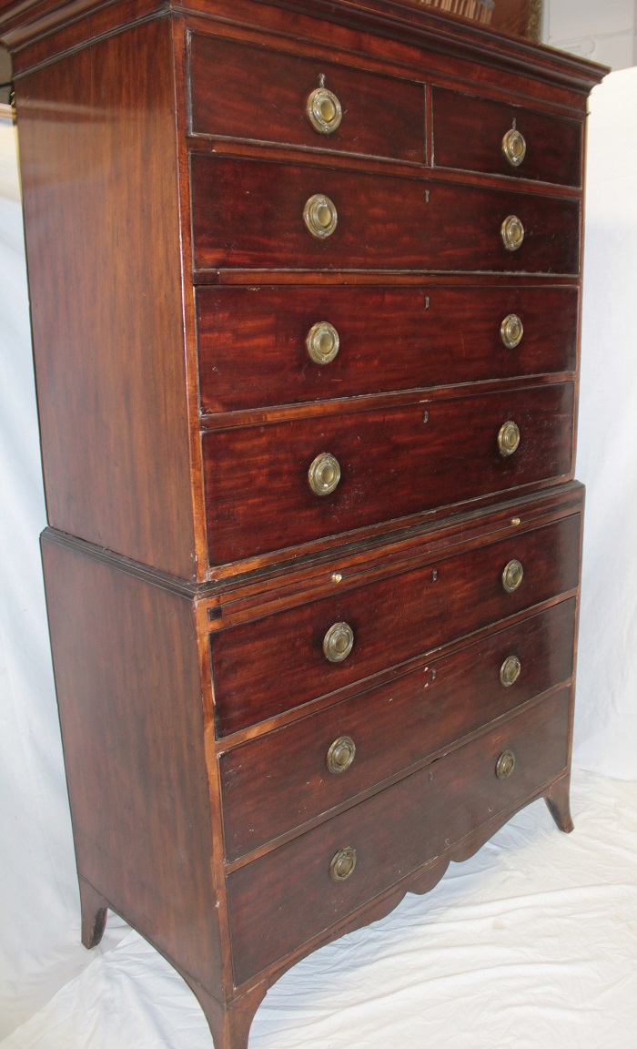 A George III mahogany chest on chest, the base with three long graduated drawers and brushing slide, - Image 2 of 2