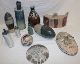 A selection of mainly Cornish studio pottery including oval face mask, 10" long,