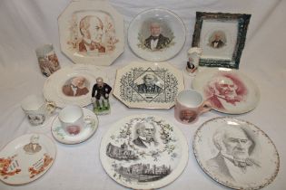 A selection of Gladstone commemorative plates, jugs, cups,