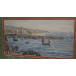 S** J** Nash - watercolour A view of Porthleven harbour with fishing boats, signed,
