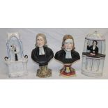 Two 19th century Staffordshire pottery bust figures of John Wesley,