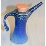 A studio pottery blue salt glazed coffee pot by Jeremy Nichols,