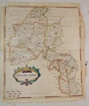 An 18th century hand-coloured map of Oxfordshire after Robert Morden