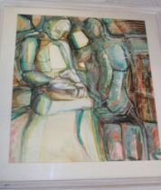 Sue Davis - watercolour "Talking", labelled to verso,