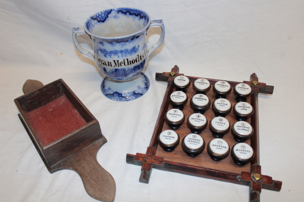 A 19th century pottery two-handled loving cup "Wesleyan Methodists", 6½" high,