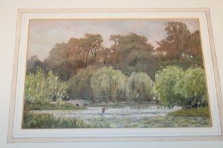 Ian McCaughlan - watercolour "The Itchen at Overton", signed, inscribed to verso,