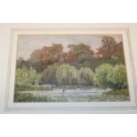 Ian McCaughlan - watercolour "The Itchen at Overton", signed, inscribed to verso,