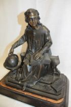 A good quality bronze figure of seated scholar with globe and books,