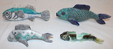 Three various Cornish studio pottery figures of fish,