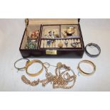 A jewellery box including a box of various costume jewellery including dress rings, bangles,