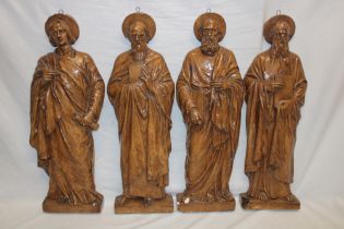 Four old French plaster relief religious figures marked "Shapelle les Marines",