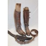 A pair of First War Officer's brown leather boots with wooden trees by Maxwell of Dover Street,