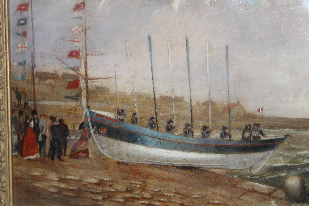 A** K** Brander - oil on board "The First RNLI Lifeboat at Porthleven - The Agar Robartes Launched - Image 2 of 3