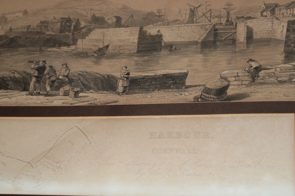 A 19th century black and white engraving of Porthleven Harbour with dedication and map for Messrs. - Image 2 of 2