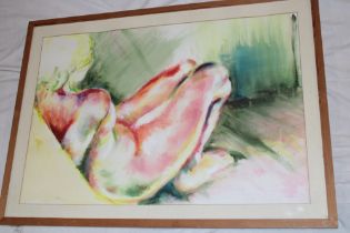 Artist Unknown - watercolour A study of a female nude,