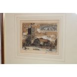 A sepia limited-edition print of Madron church signed by Nigel Hallard,