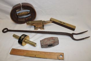 A selection of various old tools including small bronze craftsman's anvil, 7½" long,